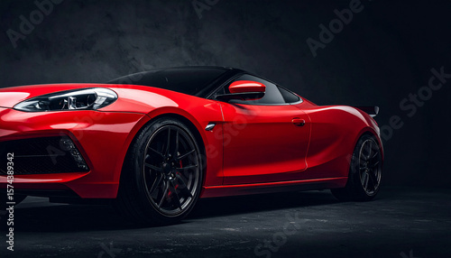 Red Sports Car on Elegant Dark Background for Luxury Automotive Design Modern High Performance Vehicle Stylish Auto Concept or Premium Racing Coupe

