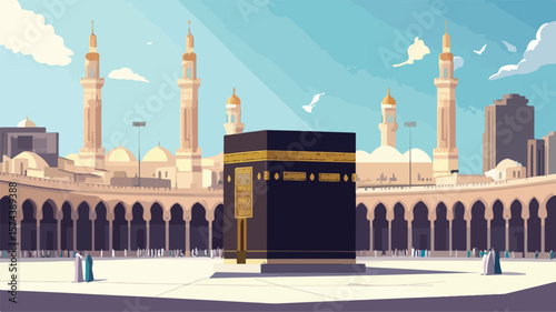Kaaba Vector Art for Hajj Mabroor in Mecca Saudi Arab