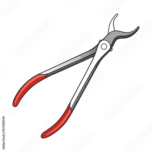 Illustration of a pair of long handled curved jaw pliers on a white background
