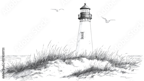 Vintage Lighthouse Engraving in Elegant Old Black and White Style