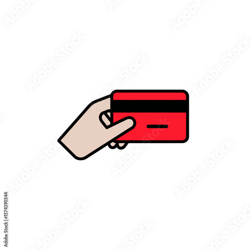 Hand presents plastic card payment white background minimal