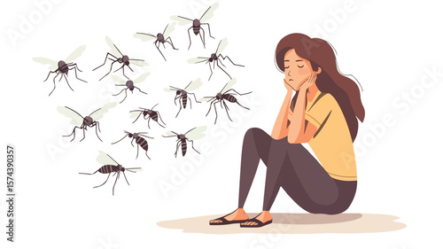 Mosquitoes Attacking Woman - Woman Suffers from Insect Bites Outdoors