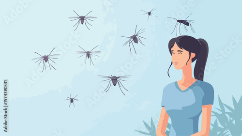 Mosquitoes Attacking Woman - Woman Suffers from Insect Bites Outdoors
