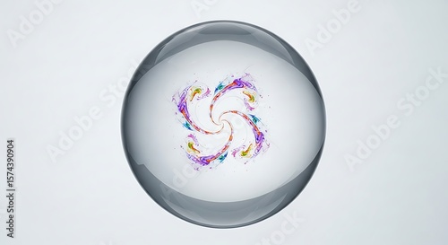 Abstract Swirling Design within a Crystal Sphere Colorful Fractal Art. AI Generated