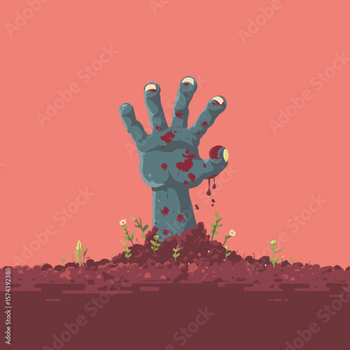 zombie hand crawling out of the grave vector illustration, logo
