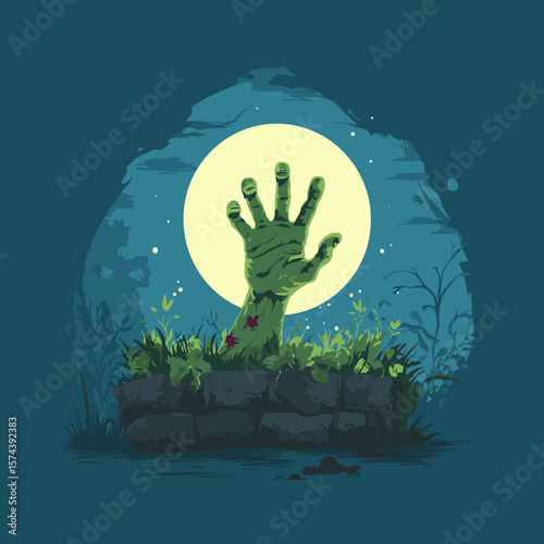 zombie hand crawling out of the grave vector illustration, logo