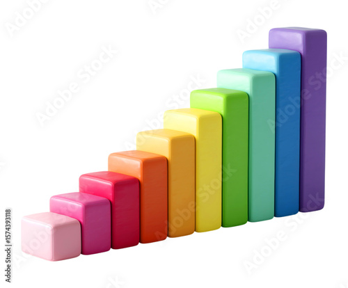 Free Download 3d rainbow color bar graph icon isolated on png transparent background - GFXLoad
