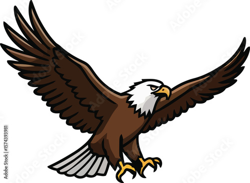 Vector illustration of a majestic wild bird, an eagle in flight, with outstretched wings symbolizing freedom in nature