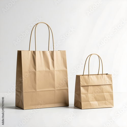 Brown paper shopping bag isolated on white, a blank retail gift package