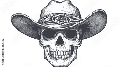 Vintage Cowboy Skull with Bandana on Woodcut Background