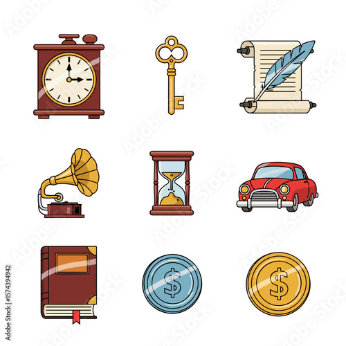 Antique Icon Set in Classic Vintage Style