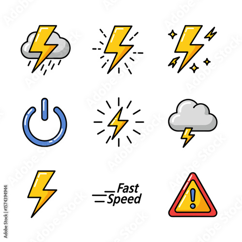 Lightning Icon Set in Dynamic Electric Style
