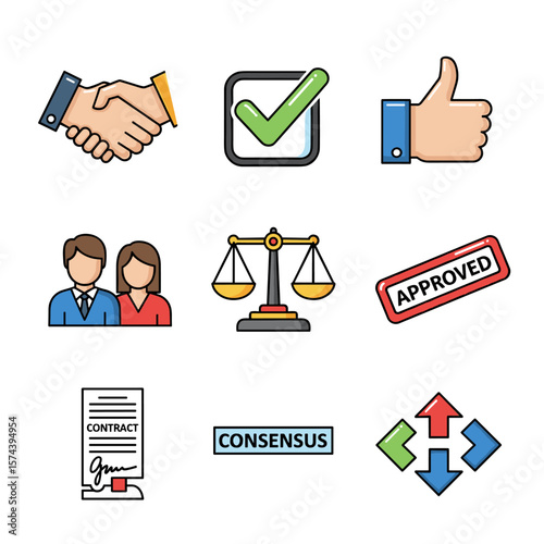 Agree Icon Set in Bold Line Art Style