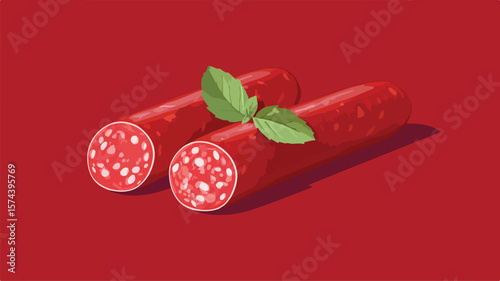 Stylized Salami Sausages Isometric Vector Illustration