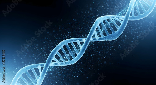 Double helix DNA structure illuminates the secrets of genetics and molecular biology with a blue glow.