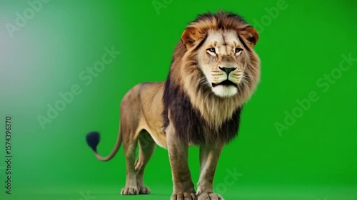 Wallpaper Mural A lion with a brown mane standing on a green screen looking slightly to the right side forward green screen animal video Torontodigital.ca