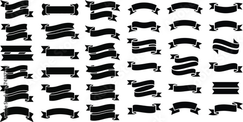Wallpaper Mural Collection of fifteen black banner designs with varying shapes and ribbon tail styles isolated on white Torontodigital.ca