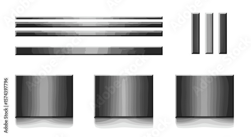 Illustration of three horizontal bars three vertical bars and three short pillars in gray tones
