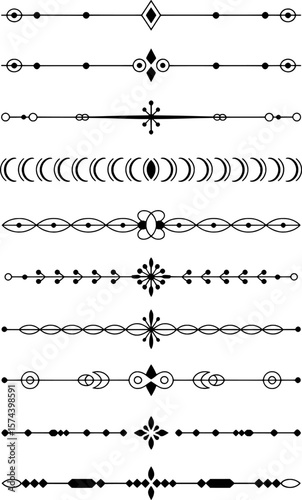 Decorative ornamental dividers and borders with geometric shapes and floral elements vector