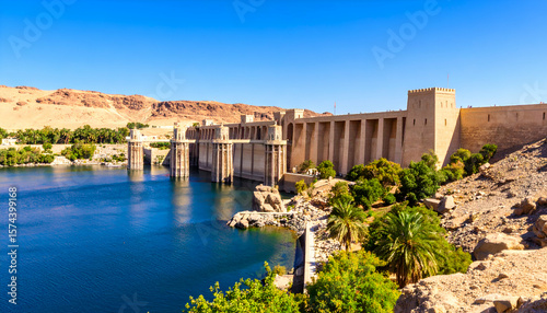 Aswan High Dam with Nile River, and Egypt.