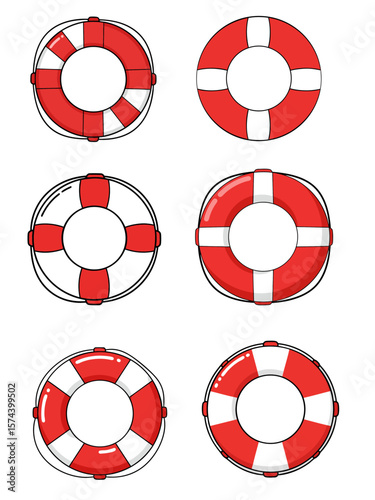 Classic Lifebuoy Life Ring Water Safety Vector Illustration Set - Marine Rescue Graphic