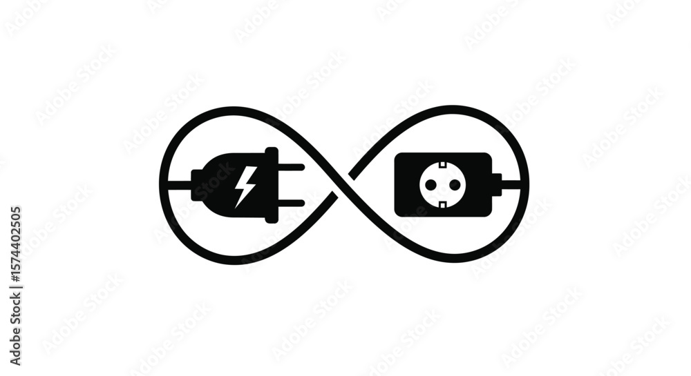 Infinite Power Logo – Plug and Socket Inside Infinity Symbol for Renewable Energy, Electrical Flow, and Tech Connectivity Infinite Power Logo – Plug and Socket Inside Infinity Symbol for Renewable Energy, Electrical Flow, and Tech Connectivity