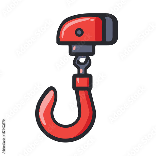 Red cartoon hook hangs isolated construction equipment element graphic