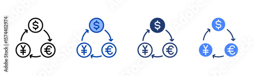 Currency icon set multiple style collection
