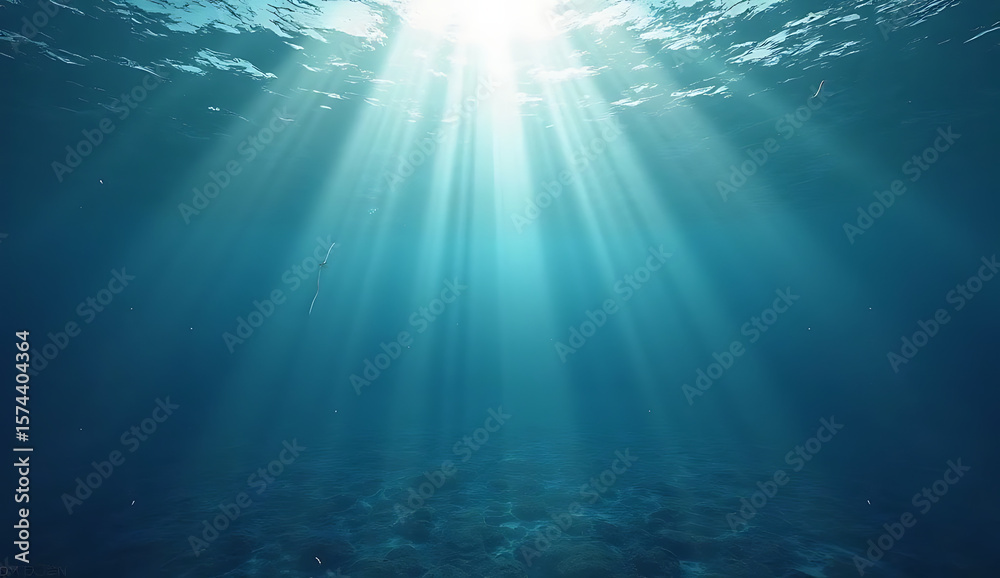 Fototapeta premium underwater, deep blue ocean, sunlight rays, serene, tranquil, peaceful, ethereal, dramatic lighting, cinematic, digital art, 4K and HD image