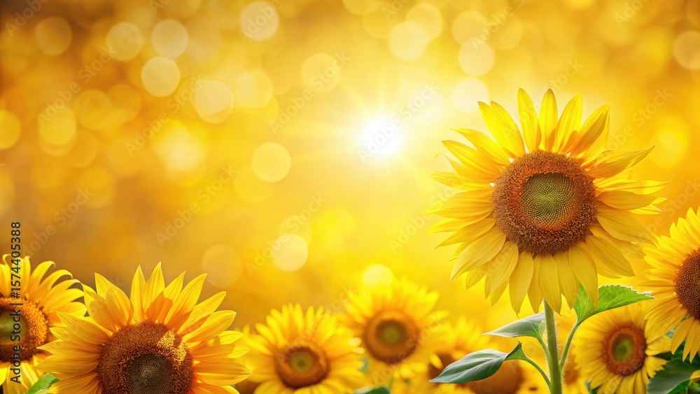 Obraz premium Sunflowers in abstract summer yellow background