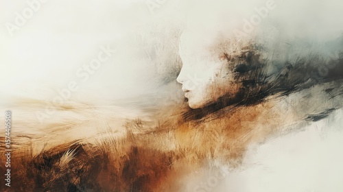abstract illustration of human presence blending into a natural environment,