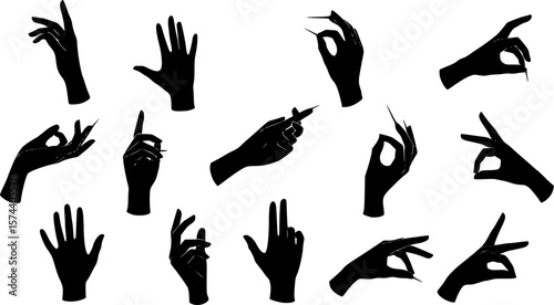 set of Elegant free hand gesture silhouette vector set. Black hand vector illustration design in different posture isolated on white background for logo, decoration, advertise, skin care, business, br