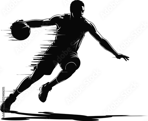Silhouette basketball player dribbling fast motion