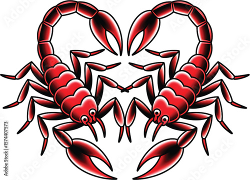 Two red scorpions forming a heart shape black