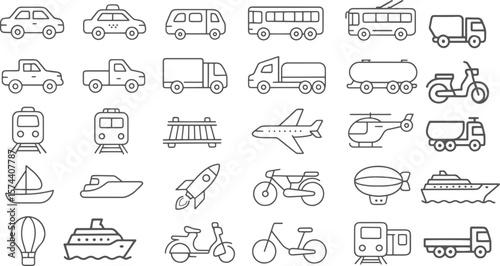Diverse transportation modes outlined in gray vehicles