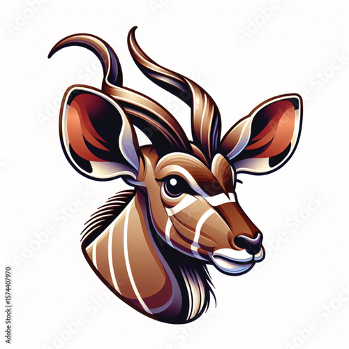 Stylized kudu head with striped horns and ears antelope animal sticker