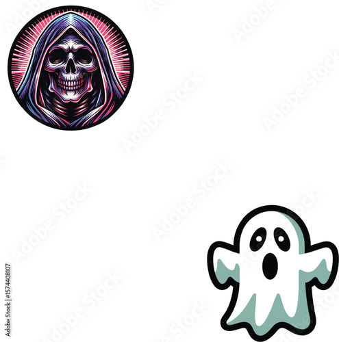Grim Reaper Skull And Ghost Character Designs halloween spooky