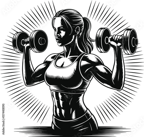 Athletic woman lifting weights fitness exercise