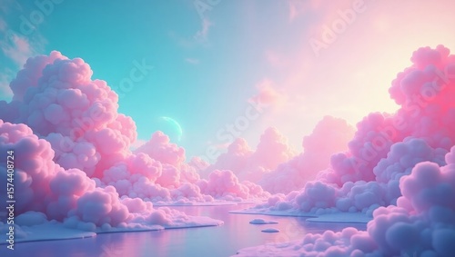 Pink and Teal Dreamy Cloudscape Fantasy Sky pink clouds