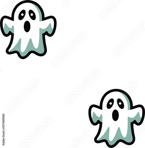 Two cartoon ghosts with surprised expressions spooky halloween
