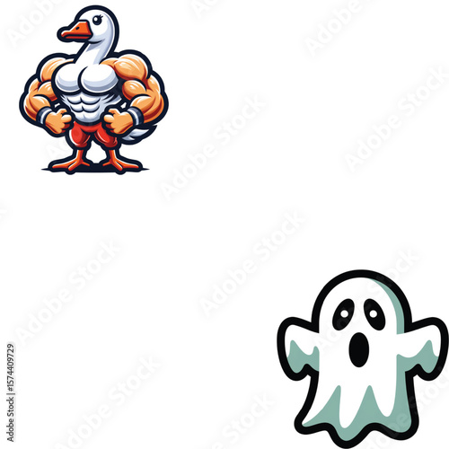 Muscular goose and surprised ghost animal sticker duck bird
