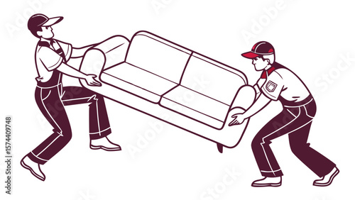 Cartoon Movers Lifting a Sofa Illustration