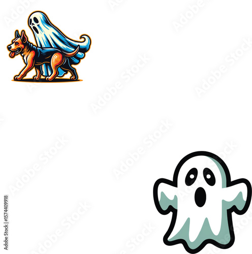 Dog ghost costume and surprised ghost Halloween spooky