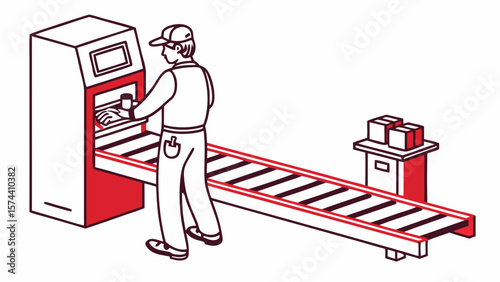 Industrial Worker Operating Conveyor System Illustration