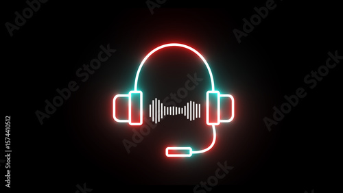 Neon music audio waveform spectrum. audio visualizer beat sound frequency on black background.