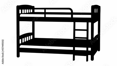 Illustration of a black bunk bed with ladder and railing on a white background in silhouette style