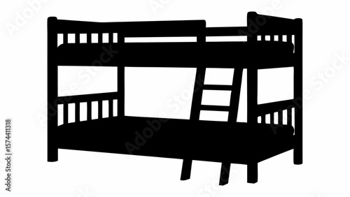 Illustration of a black bunk bed with a ladder for climbing to the top bunk on a white background design