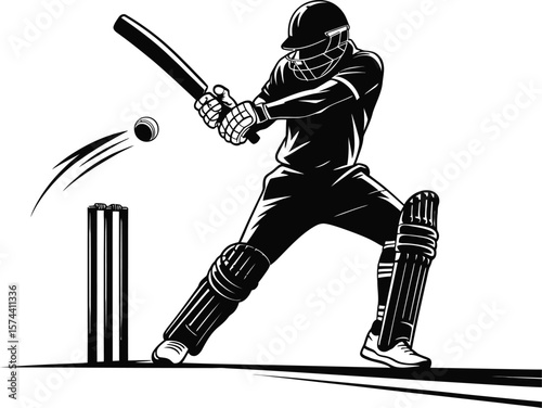 Cricket batsman hitting ball action vector