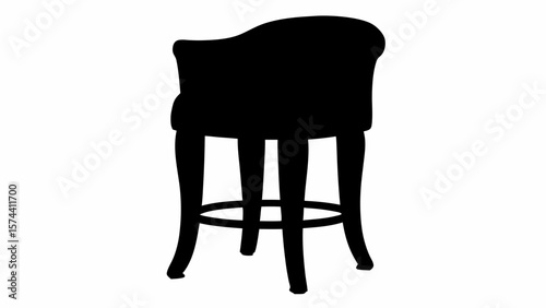 Silhouette of a cushioned bar stool with curved back and four legs connected by a circular footrest base