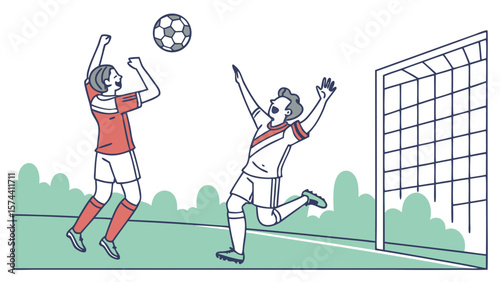 Illustrated Soccer Match Scene with Goal Celebration